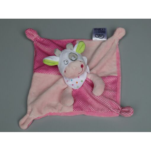 Doudou vache Lola plat en forme de fleur, rose et blanc Noukie's destockage soldes