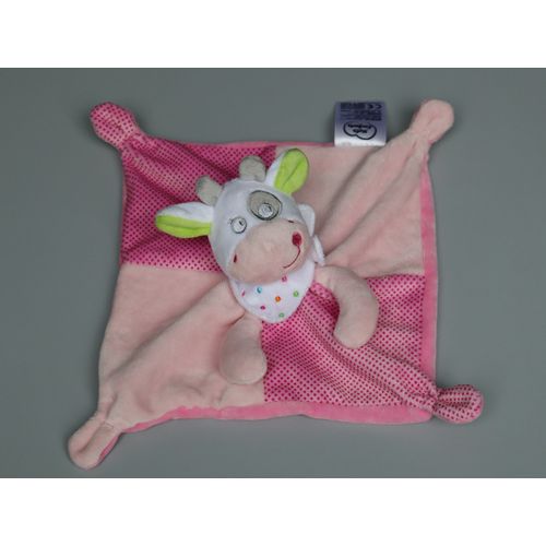 Doudou vache plat Mots d Enfants rose blanc vert pois