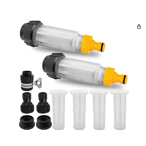 Filtre à eau pour tuyau d'arrosage, ensemble de 2 préfiltres à eau de 3/4 pouce avec 4 cartouches filtrantes et 5 adaptateurs rapides pour nettoyeurs haute pression, pompes de jardin