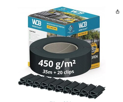 Bandes De Brise-Vue Wdb Pour Clôtures À Double Tige - 4,75 Cm X 35 M + 20 Clips De Fixation - Gamme De Base En Pvc Avec Protection Contre Le Vent - Anthracite - Ral 7016