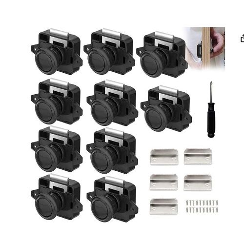 Lot de 10 verrous pour camping-car, verrou de porte à bouton-poussoir en métal, verrou de placard, verrou à poignée, verrou de porte pour camping-car, caravane, yacht, porte de placard, marron