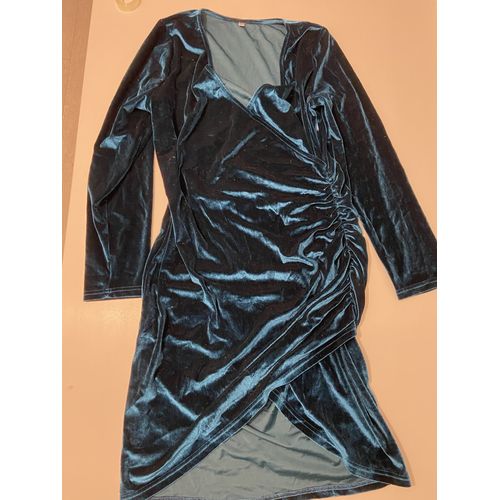 Robe Courte Velours Bleu Pétrole Drapée – Glamour & Festive (Id262)