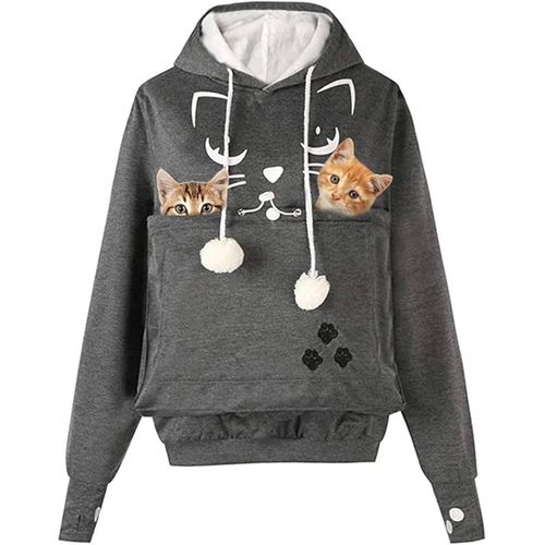 Amoyun Femmes Sweatshirt Holder Chien Chat Hoodie Cat Eared Pouch Sweat À Capuche Manche Longue Tops Pull Lâche Chemisier Hiver Automne Sweatshirt