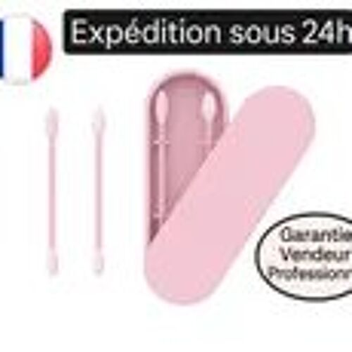 2 Pcs Boite Coton Tige Réutilisable Oreille Nettoyage Ecologique Écouvillon Rose 