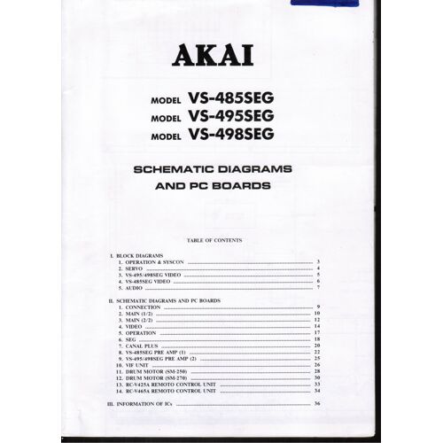 Akai Manuel De Reparation Vs-485seg Vs-495seg Vs-498seg