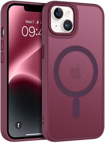 ELVORIX-Coque pour iPhone 15 Plus/iPhone 14 Plus Compatible avec Magsafe Case Magnétique de Protection Antichoc Complète,Étui Dos Mat Translucide Anti Rayures Fine Housse iPhone 15 Plus 6.7""-Bordeaux