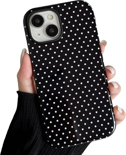 pour iPhone 15 Magnétique Coque, Mignon Polka Point Esthétique Conception Téléphone Coque Doux TPU Mince Résistant aux Chocs Élégant Protection Couverture pour Filles Femmes - Noir