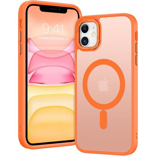 JGD-Coque Magnétique pour iPhone 11 6.1"", Compatible avec MagSafe, Protection Antichoc Qualité Militaire, Étui Housse Arrière Translucide Givrée, Anti-Empreintes Digitales (Orange)