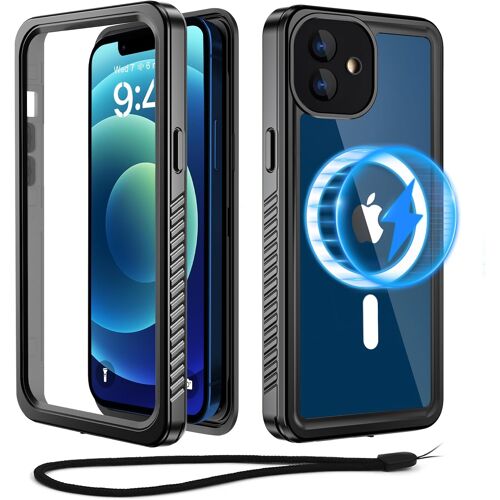 KALANKA-Coque pour iPhone 12 Étanche - Compatible avec Magsafe-IP68 Étanche 360 Intégrale, Magnétique Étui pour iPhone 12 (6,1'')-Antichoc Militaire, Protection Écran+Camera Waterproof Noir