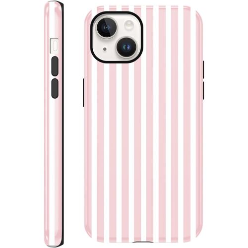 JGD-2 in 1 Été Coque pour iPhone 14 / iPhone 13 6,1"", Aesthetic Rose Blanc Stripes Striped Motif Dessin Étui Brillant Silicone TPU pour Femmes Filles Antichoc Housse Protection Cover Bumper Case