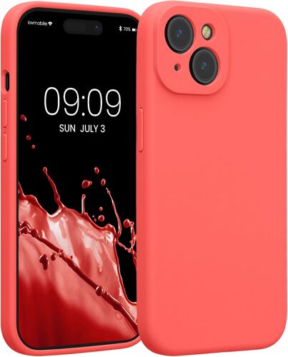 LORANKA-Housse Compatible avec Apple iPhone 15 Coque - Housse de téléphone Protection Souple en TPU Silicone - Corail Fluo