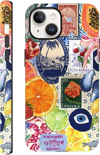 KALANKA-2 in 1 Coque pour iPhone 14 / iPhone 13 6,1"", Aesthetic été Collage Fruit Motif Dessin Étui Silicone Fine TPU pour Femmes Filles Antichoc Housse Protection Cover, Anti-Rayures Case, Rétro