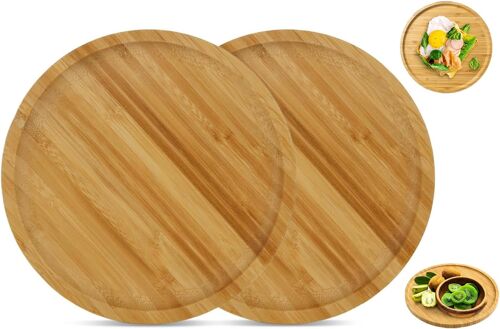 Lot De 2 Plateaux Ronds En Bambou Naturel