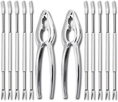 Set Outils Fruits De Mer 2 Crackers + 10 Fourchettes Inox