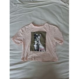 T-Shirt Fille Rose Pâle, Dessin De Chien Sur Le Devant, Jamais Porté, Taille 12 Ans, Marque Gémo.