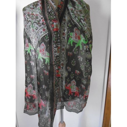 Écharpe En Soie Indienne Motif Éléphant