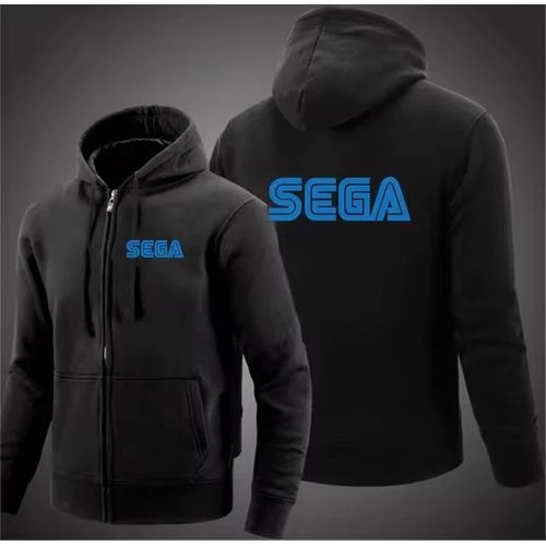 Sweat À Capuche Noir Décontracté Et Zippé, À L'Effigie De Sega. ( En Bleu )