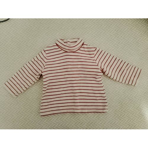 Top Col Roulé Rayé Rose Clair/Rouge 3 Mois.