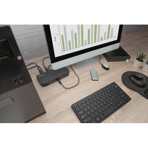 Digitus Commutateur KVM, 2 ports, 4K 60 Hz, 2 x entrées DP, 1 x sortie DP/HDMI
