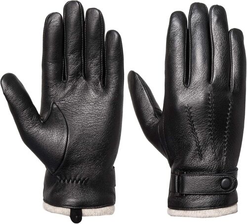 Gants En Cuir Pour Homme - Cuir Véritable, Coupe-Vent Et Doublés En Laine Gants Tactiles Avec Isolation Thermique Pour La Ville, La Conduite Et La Promenade Cuir Premium Avec Doublure Douce