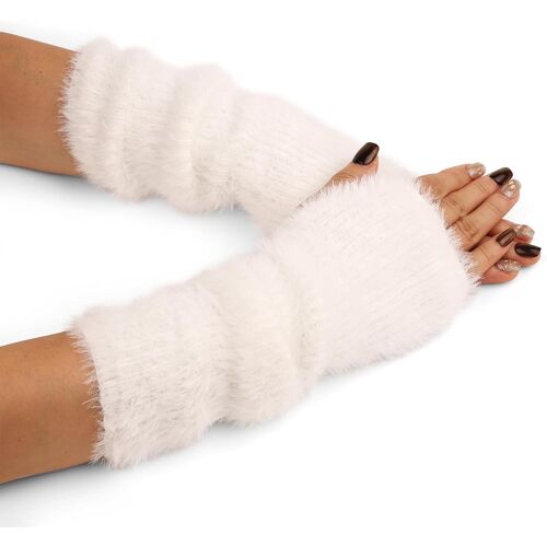Mitaines Sans Doigts Blanches Pour Femmes, Chauffe-Mains Classiques En Fibre De Polyester, Gants Doux Et Chauds Pour L'automne Et L'hiver, À La Mode, Chauds, Hypoallergéniques