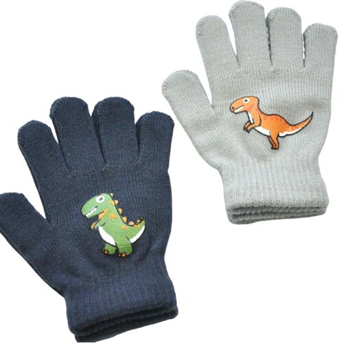 Dinghaole 2Paires Gants Enfants,Gants Magiques pour Enfants, Gants en Tricot Dinosaures,pour 5-11ans,Gants Chauds pour Enfants,Gants Chauds tricotés pour Jouer en Plein air,avec Motif de Dessin Animé