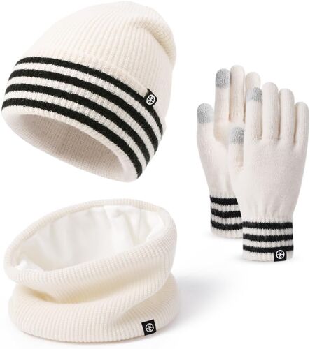 Ensemble De Tricotés Bonnet Écharpe E Gants Pour Femme,Doublure Intérieure En Polaire Douce Brossée, Cache-Cou Élastique, Gants Épais Pour Écran Tactile, Pour Temps Froid