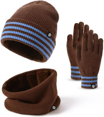 Ensemble De Tricotés Bonnet Écharpe E Gants Pour Femme,Doublure Intérieure En Polaire Douce Brossée, Cache-Cou Élastique, Gants Épais Pour Écran Tactile, Pour Temps Froid