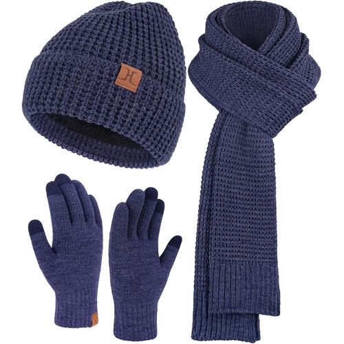 Ensemble Bonnet D'hiver Pour Homme Écharpe Longue Gants Tactiles Avec Bonnet Doublé Polaire Chaude Cadeau Homme