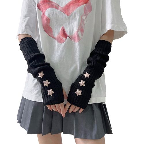 Mitaines Tricotées Japonaises Harajuku Cosplay Lolita Mignonnes Sans Doigts Gants Y2k Mitaines Cosplay Costume Noir L