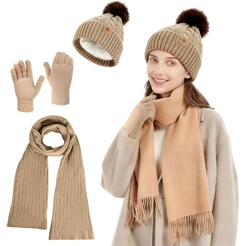 Bonnet Et Écharpe Pour Femme - Gants Tactiles - Chaud - Bonnet Tricoté - Bonnet D'hiver - Écharpe Tubulaire - Cadeau Pour Femme