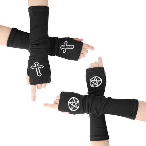 2 Paires De Gants Sans Doigts À Manches Gothiques Pour Femmes, Manchettes Noires Gants Mitaines Gants De Poignet Punk Gothiques Avec Trous Pour Le Pouce Pour Femmes Costume D'halloween Cosplay