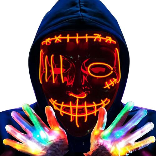 Masque À Led La Pirate Pour Halloween, Masque D'halloween Kit De Gants Lumineux, La Masque Lumineux 3 Modes D'éclairage Pour Carnavals, Bals Masqués Et Soirées Costumées De Cosplay