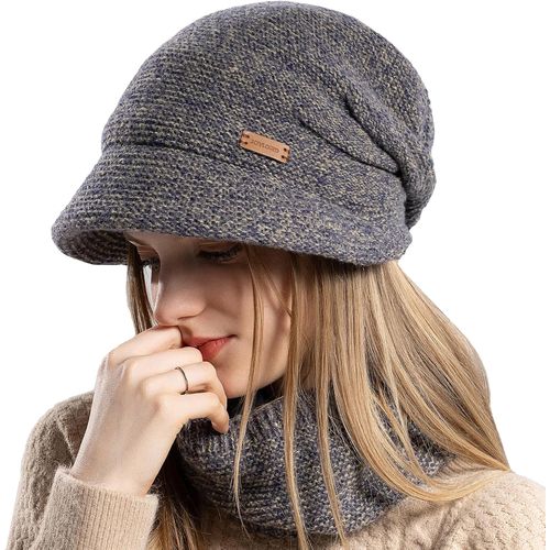 Ensemble Bonnet Femme Écharpe, Bonnet Tricoté Slouchy Chaleureux, Bonnet Épais Doublé Fleece, Capuche Hiver, Écharpe Réchauffeur De Cou, Plusieurs Couleurs - (2 Pièces)