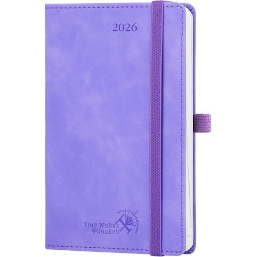 Agenda De Poche 2026 Semainier Et Carnet De Notes 16 X 10,5 Cm - Couverture En Cuir A6 Petite Planner, D'jan 2026 À Déc 2026, Signet À 2 Rubans, Papier 100 G/M², Lilas