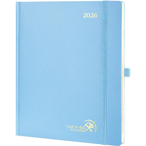 Agenda 2026 Semainier 26,5 X 21,5 Cm - Couverture Rigide, Vertical Weekly Planner, D'jan 2026 À Déc 2026-12 Mois, Avec Signet À 2 Rubans, Papier 100 G/M², Bleu Brume