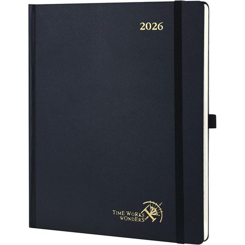 Agenda 2026 Semainier 26,5 X 21,5 Cm - Couverture Rigide, Vertical Weekly Planner, D'jan 2026 À Déc 2026-12 Mois, Avec Signet À 2 Rubans, Papier 100 G/M², Noir