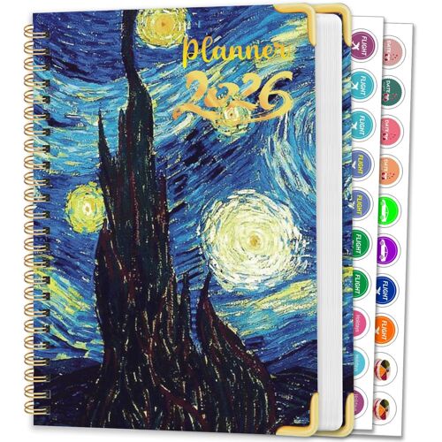 Agenda 2026semainier & Mensuel Relié 15,8×21,7 Cm, Design Floral, Organisateur Avec Onglets, Notes Et Autocollants, Planificateur De Productivité Pour Bureau, Études & Maison A263