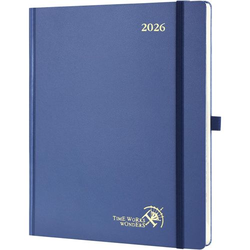 Agenda 2026 Semainier 26,5 X 21,5 Cm - Couverture Rigide, Vertical Weekly Planner, D'jan 2026 À Déc 2026-12 Mois, Avec Signet À 2 Rubans, Papier 100 G/M², Bleu Marine