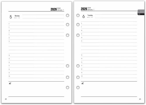 Recharge Pour Agenda Journalier 2026 Format A5, 6 Trous - Agenda Journalier 2026 Une Page Par Jour Avec Onglets Mensuel, Pages De Note Contact, Planificateur Quotidien 8h-20h, Jan 26 À Déc 26