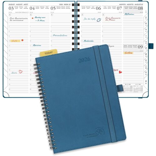 Agenda 2026 Semainier 22 X 16,5 Cm - Couverture Souple En Pu Cuir Spirale, Vertical Planner, D'jan 2026 À Déc 2026-12 Mois, Avec Règle Signet, Papier 100 G/M², Bleu Nuit
