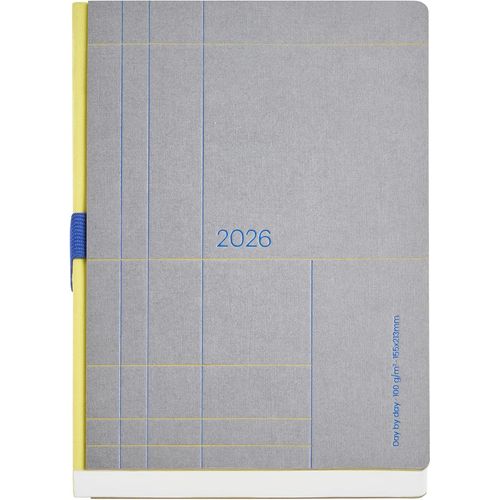 Agenda Journalier 2026 Journalier A5+ (155 X 213 Mm), Couverture Cousue En Carton Kraft Avec Stamping, Papier Ivoire 100 G/M² Fsc, Porte-Stylo, Es-En-Pt, Gris