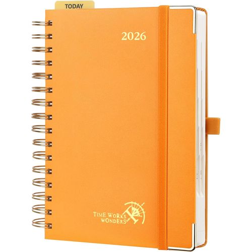 Agenda 2026 Journalier 21,5 X 14,5 Cm - Couverture Rigide Spirale, 1 Page Par Jour A5 Planner, D'jan 2026 À Déc 2026-12 Mois, Avec Règle Signet, Papier 80 G/M², Orange