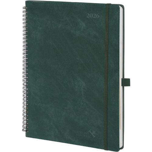 Agenda 2026 Semainier A4 Grand Format 29,7 X 21 Cm En Français - Couverture Souple En Pu Cuir Spirale, Intervalles De 15 Minutes, D'jan 2026 À Déc 2026, Papier 100 G/M², Bleu Vert