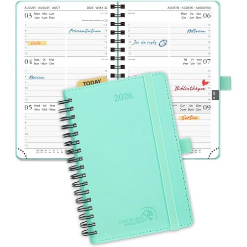 Agenda De Poche 2026 A6 Semainier 16 X 10,5 Cm - Couverture Souple En Pu Cuir Spirale, Petit Agenda, D'jan 2026 À Déc 2026-12 Mois, Règle Signet, Papier 100 G/M², Vert