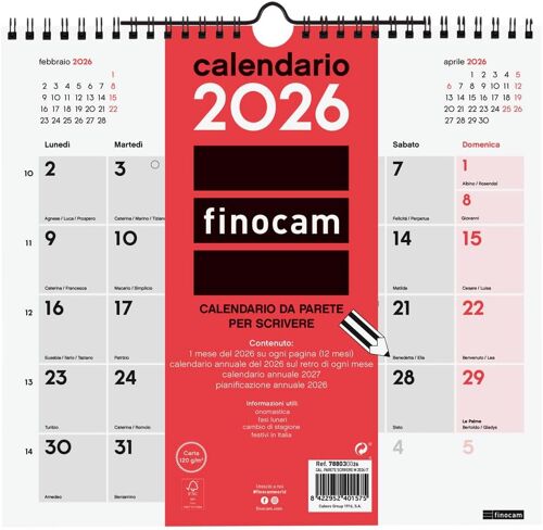 - Calendrier Mural 2026 Disposition Mensuelle Janvier - Décembre 2026 12 Mois | Calendrier 2026 Pour Les Annotations | Planner Mensuel Neutre - Italien, Mur Écrire, M - 265x245 Mm