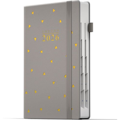Agenda 2026 Journalier, A5 Multilingue Planner Total 416 Pages Avec Plan Mensuel & Poche Intérieure & Fermeture Elastique, Couverture Rigide, Gris