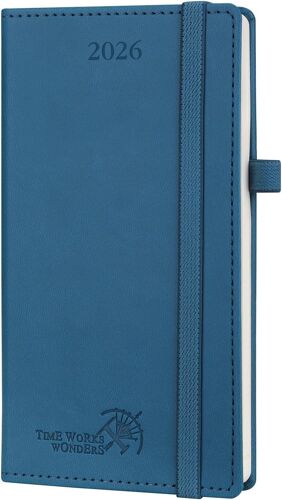 Agenda De Poche 2026 Semainier 16,5 X 9 Cm - Couverture Rigide En Pu Cuir, Petit Planner D'jan 2026 À Déc 2026-12 Mois, Avec Signet À 2 Rubans, Papier 80 G/M², Bleu Nuit
