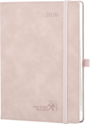 Agenda 2026 Semainier Et Carnet De Notes Moyen 22 X 16,5 Cm - Couverture En Cuir Weekly Planner D'jan 2026 À Déc 2026, Onglets Mensuels, Papier 100 G/M², Rose Doux