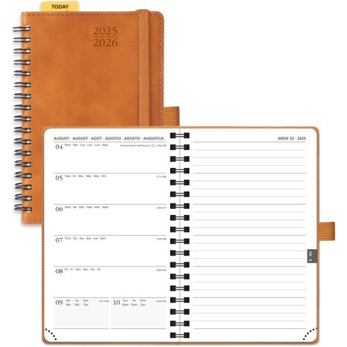 Agenda De Poche 2025 2026 A6 Semainier Et Carnet De Notes D'août 2025 À Déc 2026 Scolaire Petit Format 16 X 10,5 Cm - Couverture Souple À Spirale, Papier 80g/M², Règle Signet, Marron